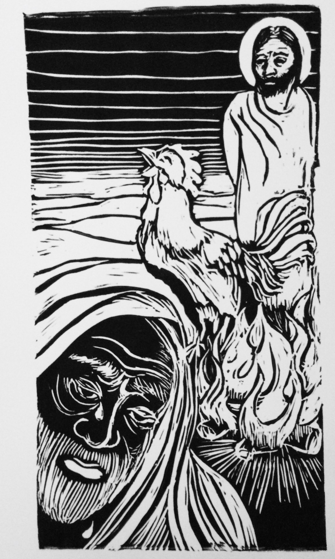 Linocut Jesus St. Peter and the Spirit of Advent - Messy Jesus Business