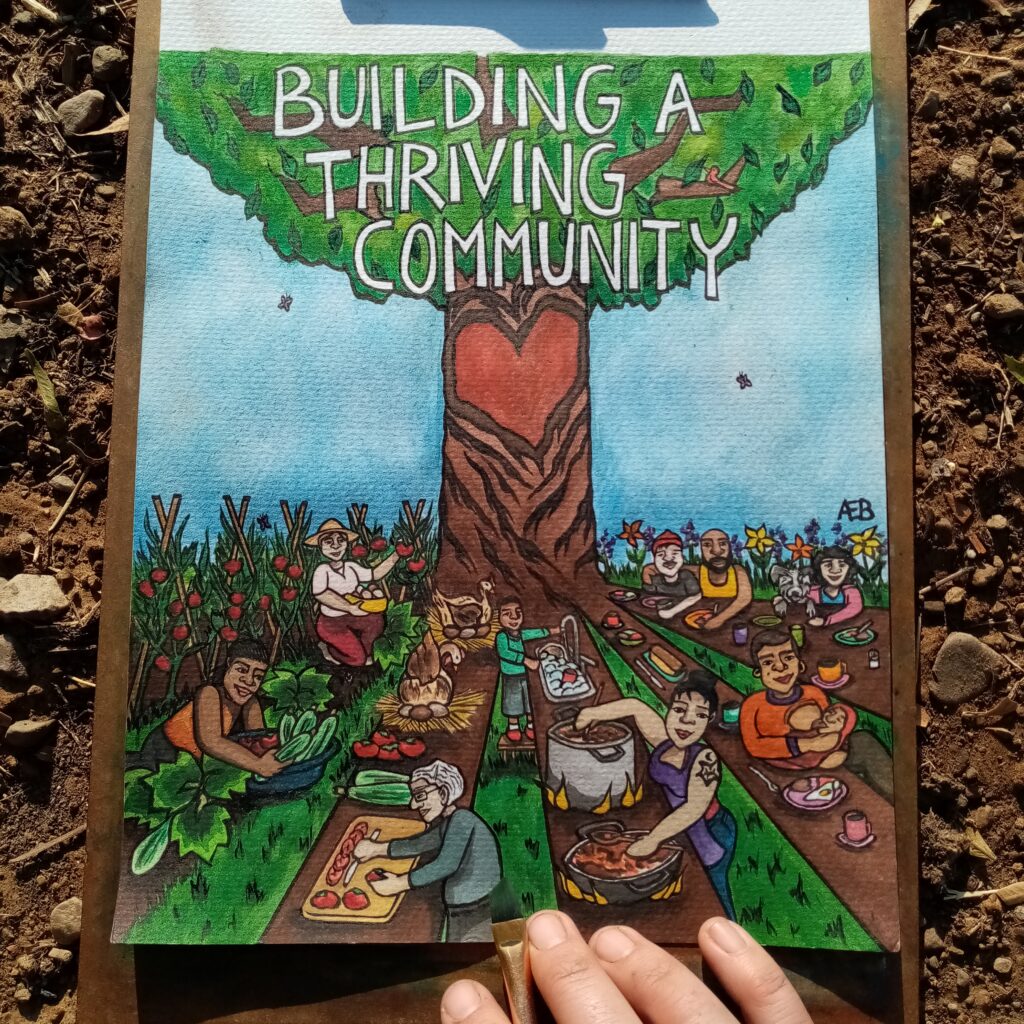 building a thriving community original art by Annemarie Barrett