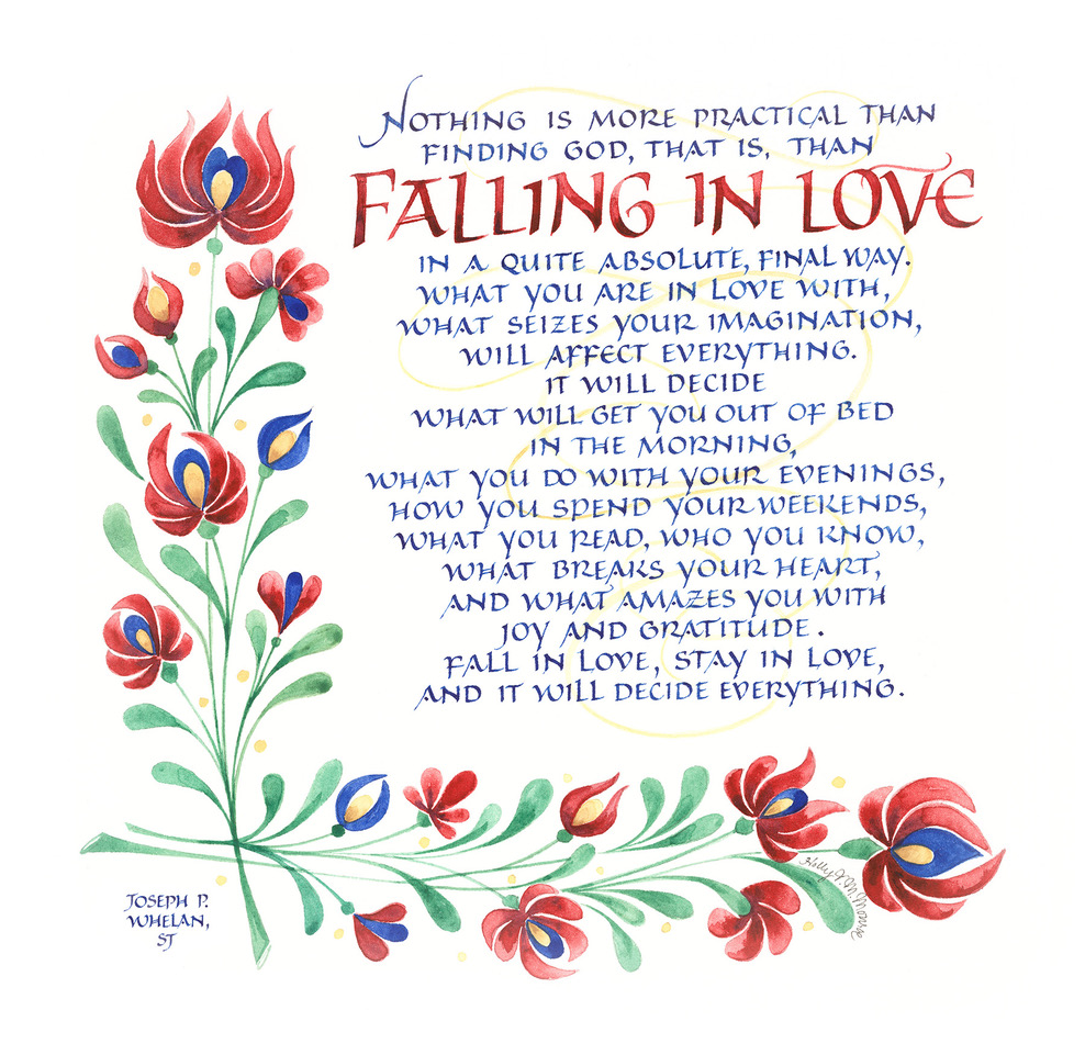 graphic with red flowers and poem "Falling in Love"