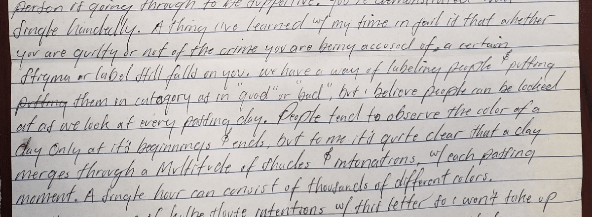 screenshot of hand-written letter